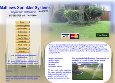 Sprinkler System Installation, Repair website by Sims Solutions